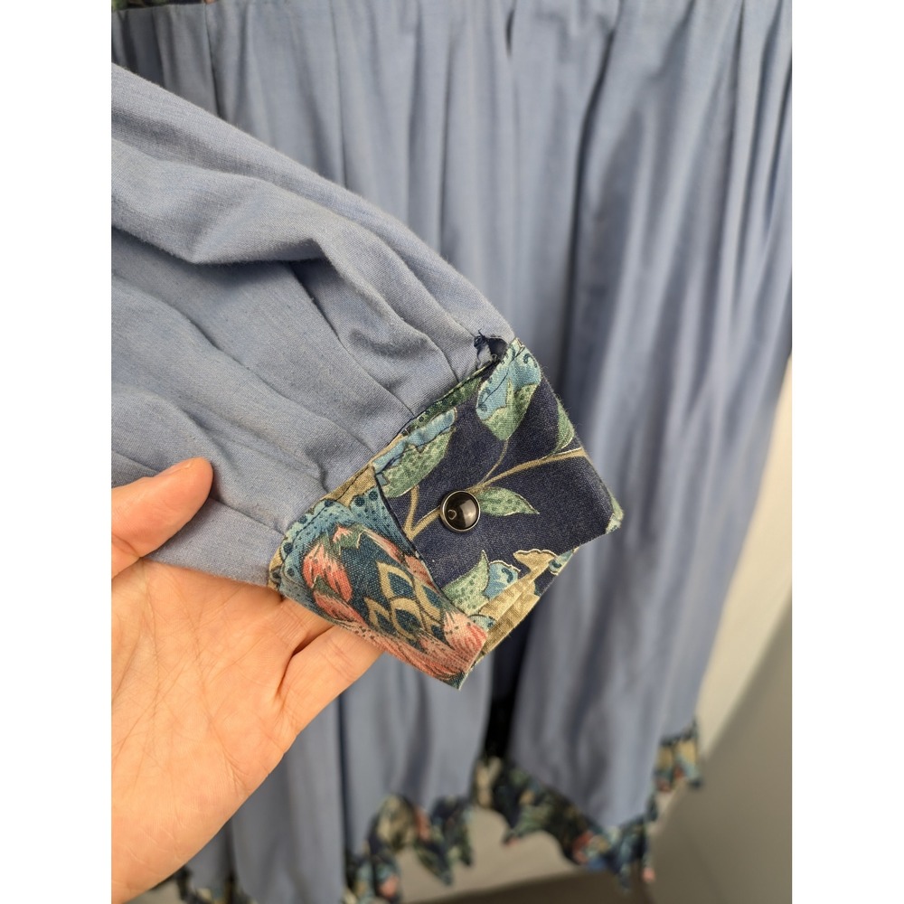 Vintage Handmade Floral Prairie Maxi Dress Size XL Pearl Snap Western Chambray - Picture 11 of 12